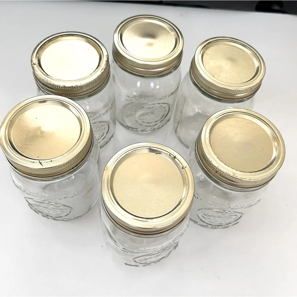 Lot of 6 Mason Golden Harvest 12 oz. Clear Glass Jars With Lids